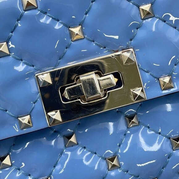 Valentino Garavani Rock Studded Spike Bag Size Small Patent Leather Blue - Picture 14 of 16